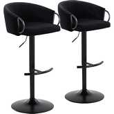 Claire Adjustable Swivel Bar Stool in Black Metal & Black Velvet (Set of 2)